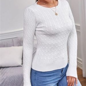 White Round Neck Cable Knit Sweater